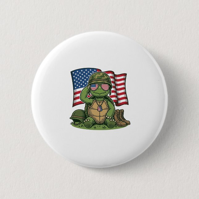 Patriotic Turtle Salute Vector Design_1 2 Inch Round Button (Front)