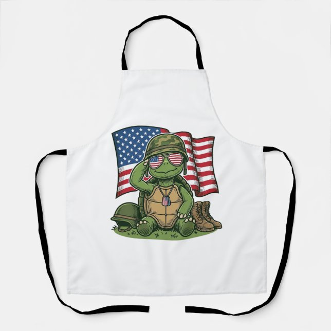 Patriotic Turtle Salute Vector Design_1 Apron (Front)