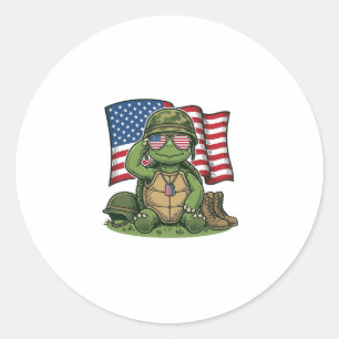 Patriotic Turtle Salute Vector Design_1 Classic Round Sticker