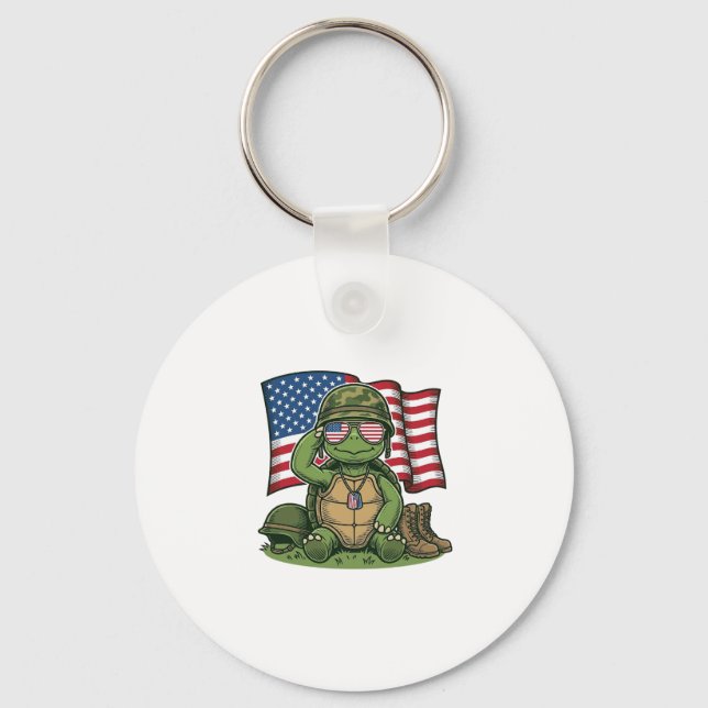 Patriotic Turtle Salute Vector Design_1 Keychain (Front)