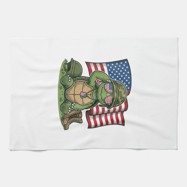 Patriotic Turtle Salute Vector Design_1 Kitchen Towel (Horizontal)