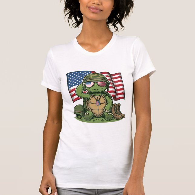 Patriotic Turtle Salute Vector Design_1 T-Shirt (Front)