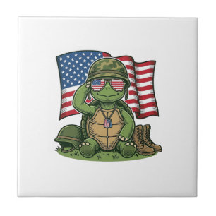 Patriotic Turtle Salute Vector Design_1 Tile