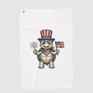 Patriotic Turtle Vintage Engraving Graphic for Whi Golf Towel