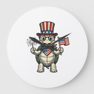 Patriotic Turtle Vintage Engraving Graphic for Whi Large Clock