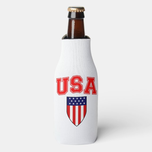 Patriotic U.S.A American Flag Shield Bottle Cooler (Bottle Front)