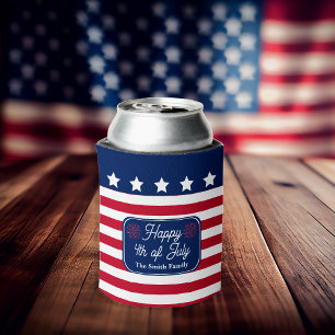 Patriotic U.S. Flag Happy 4th of July Family Nam Can Cooler