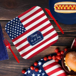 Patriotic U.S. Flag Happy 4th of July Family Name Paper Plate<br><div class="desc">Introducing our Patriotic U.S. Flag "Happy 4th of July" Family Name kitchen decor design in official United States colours, the perfect addition to your Independence Day celebrations! Show off your American pride in style with this design that blends patriotism with a festive air. Crafted with vibrant colours and meticulous attention...</div>