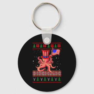 Patriotic Ugly Christmas Sweater Women Kids Men Keychain
