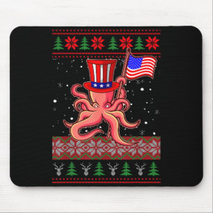 Patriotic Ugly Christmas Sweater Women Kids Men Mouse Pad