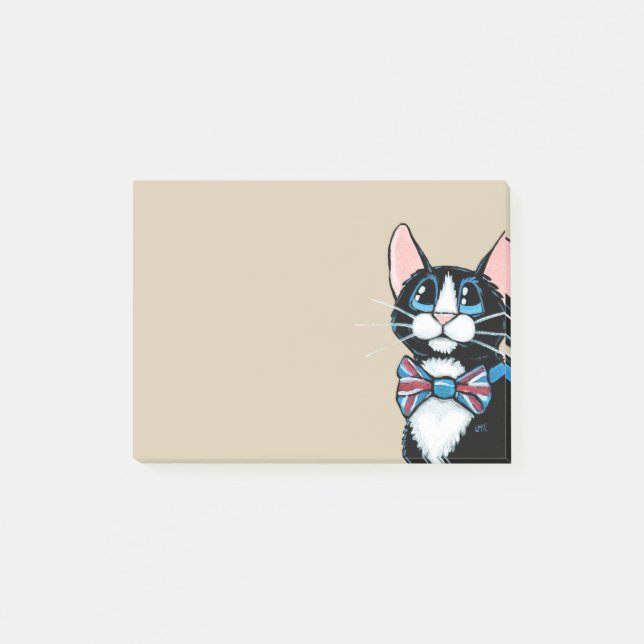 Patriotic UK Tuxedo Cat wearing Bow Tie Painting Post-it Notes (Front)