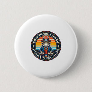 Patriotic Uncle Sam Cat Retro Sunset T-Shirt (2)_1 2 Inch Round Button