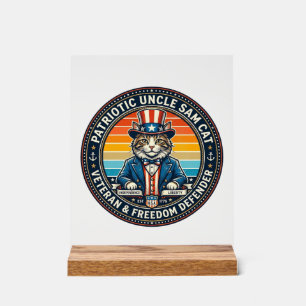 Patriotic Uncle Sam Cat Retro Sunset T-Shirt (2)_1 Acrylic Sign