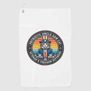Patriotic Uncle Sam Cat Retro Sunset T-Shirt (2)_1 Golf Towel