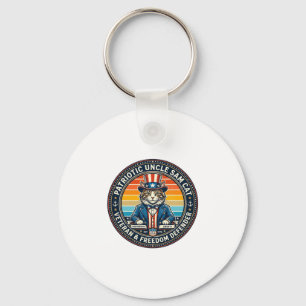 Patriotic Uncle Sam Cat Retro Sunset T-Shirt (2)_1 Keychain