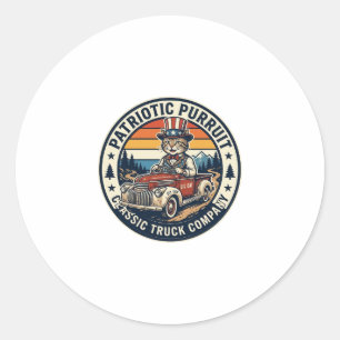 Patriotic Uncle Sam Cat Retro Sunset T-Shirt (5)_1 Classic Round Sticker