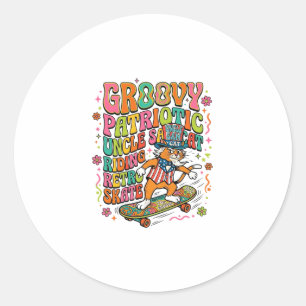 Patriotic Uncle Sam Cat Retro Typography T-Shirt ( Classic Round Sticker