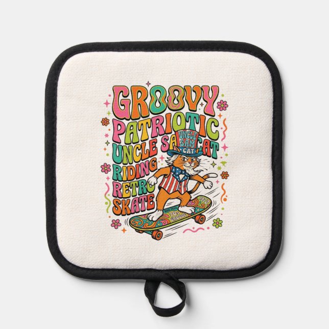 Patriotic Uncle Sam Cat Retro Typography T-Shirt ( Pot Holder (Front)