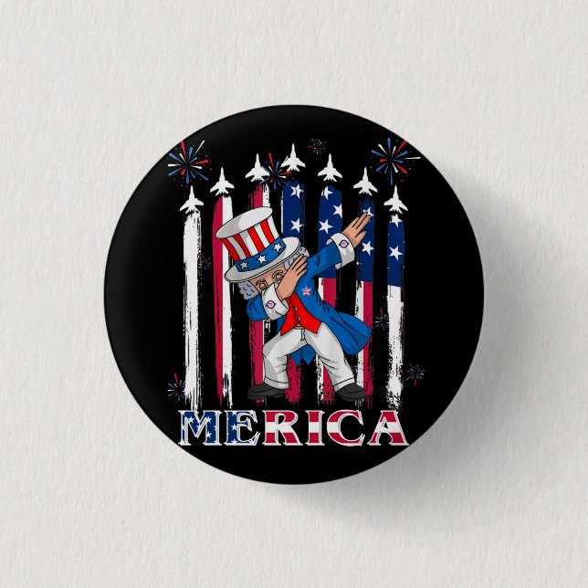 Patriotic Uncle Sam Dabbing 4th of July 1 Inch Round Button (Front)