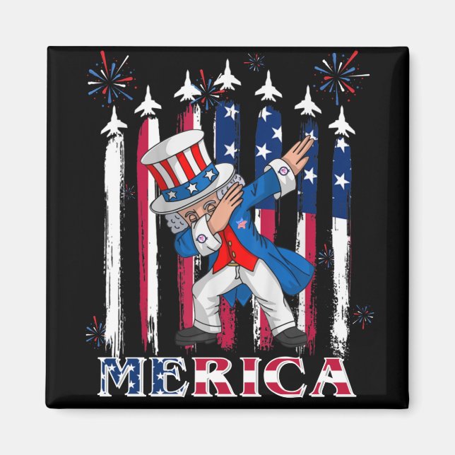 Patriotic Uncle Sam Dabbing 4th of July Magnet (Front)