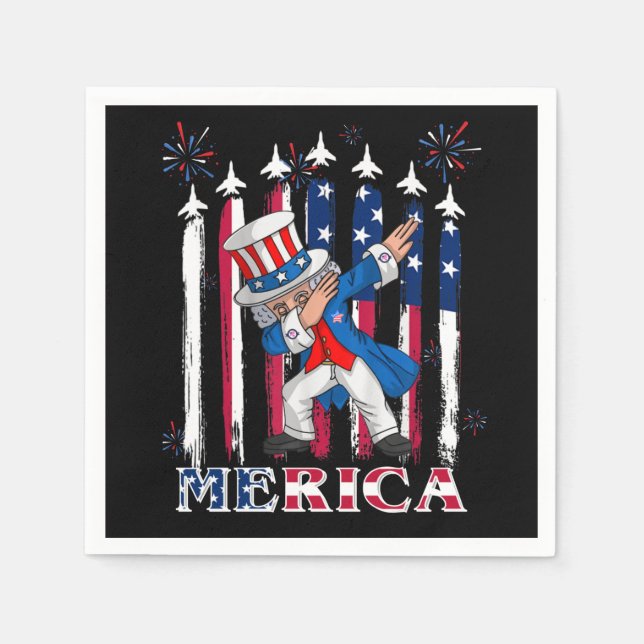 Patriotic Uncle Sam Dabbing 4th of July Napkin (Front)