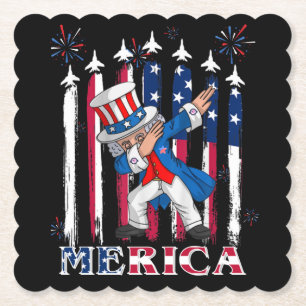Patriotic Uncle Sam Dabbing 4th of July Paper Coaster