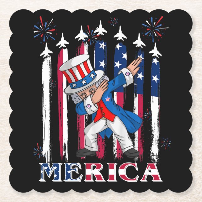 Patriotic Uncle Sam Dabbing 4th of July Paper Coaster (Front)