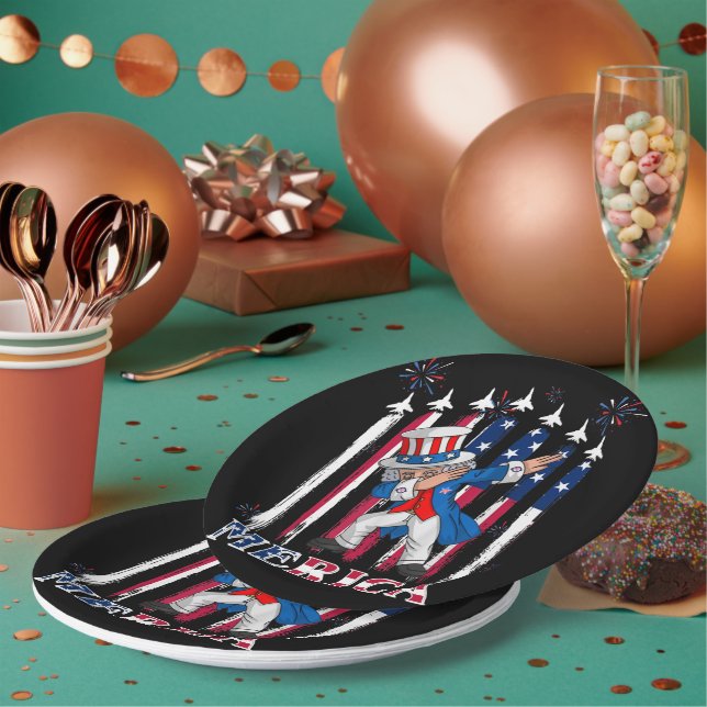 Patriotic Uncle Sam Dabbing 4th of July Paper Plate (Multi)