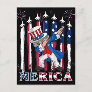 Patriotic Uncle Sam Dabbing 4th of July Postcard