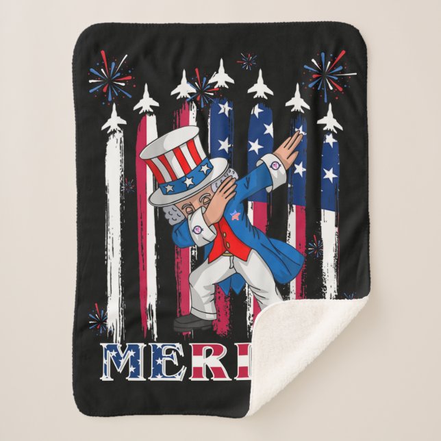 Patriotic Uncle Sam Dabbing 4th of July Sherpa Blanket (Front)