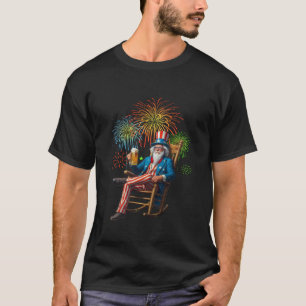 Patriotic Uncle Sam Drinking Beer 4th of July Fire T-Shirt