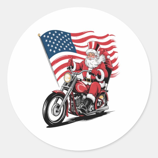Patriotic Uncle Sam Motorcycle Classic Round Sticker (Front)