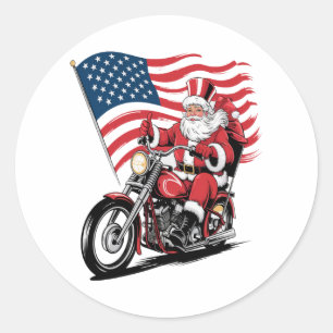 Patriotic Uncle Sam Motorcycle Classic Round Sticker
