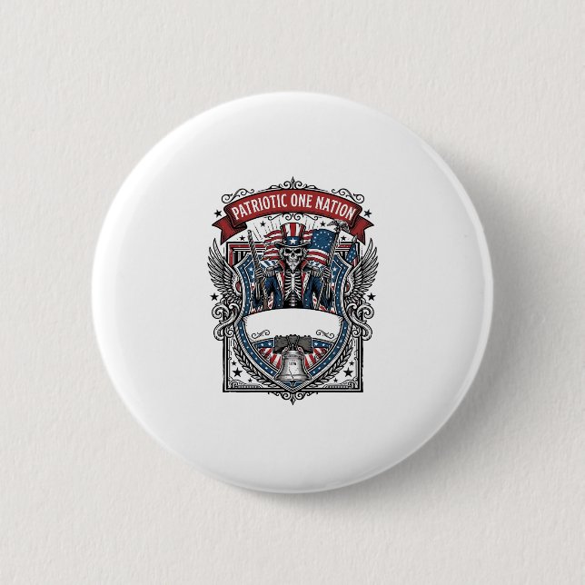 Patriotic Uncle Sam Skeleton Dark Patriot Skeleton 2 Inch Round Button (Front)