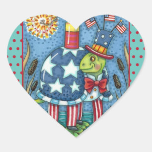 PATRIOTIC UNCLE SAM TURTLE, FUNNY FIRECRACKER Cute Heart Sticker