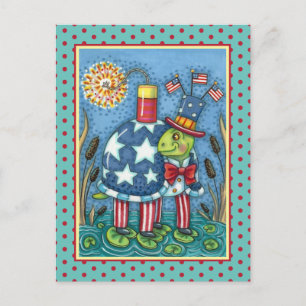 PATRIOTIC UNCLE SAM TURTLE, FUNNY FIRECRACKER Cute Holiday Postcard