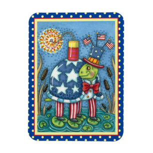 PATRIOTIC UNCLE SAM TURTLE, FUNNY FIRECRACKER Cute Magnet