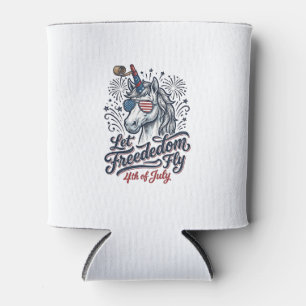 Patriotic Unicorn 4th of July Freedom Fly Shirt_1 Can Cooler