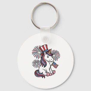 Patriotic Unicorn Fireworks Shirt Design_1 Keychain