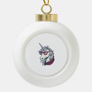 Patriotic Unicorn Flag Sunglasses Vintage Vector_1 Ceramic Ball Christmas Ornament