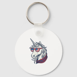Patriotic Unicorn Flag Sunglasses Vintage Vector_1 Keychain