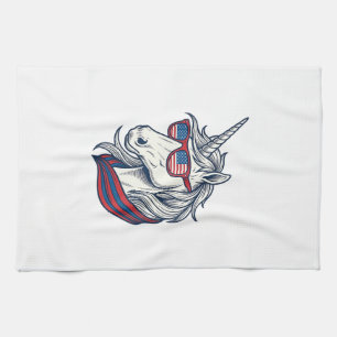 Patriotic Unicorn Flag Sunglasses Vintage Vector_1 Kitchen Towel