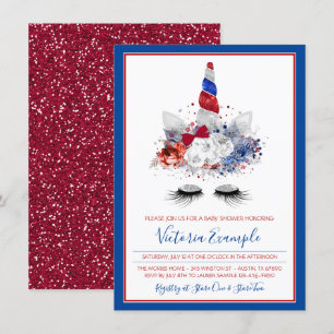 Patriotic Unicorn Red White Blue Baby Shower Invitation