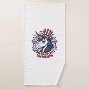 Patriotic Unicorn Vintage Engraving Graphic_1 Bath Towel