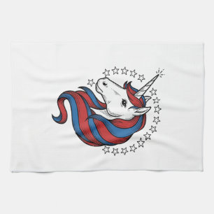 Patriotic Unicorn Vintage Engraving Vector Design_ Kitchen Towel