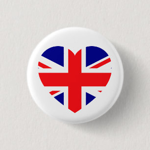 Patriotic Union Jack Love Heart Red White Blue 1 Inch Round Button