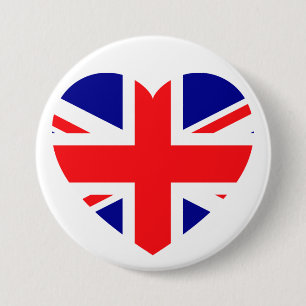 Patriotic Union Jack Love Heart Red White Blue 3 Inch Round Button