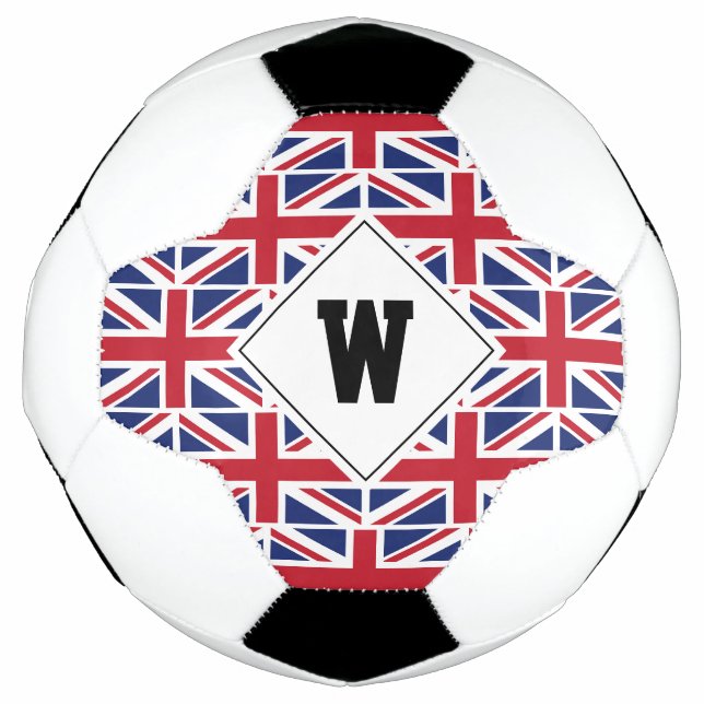Patriotic UNION JACK UK GB Monogram Soccer Ball (Front)