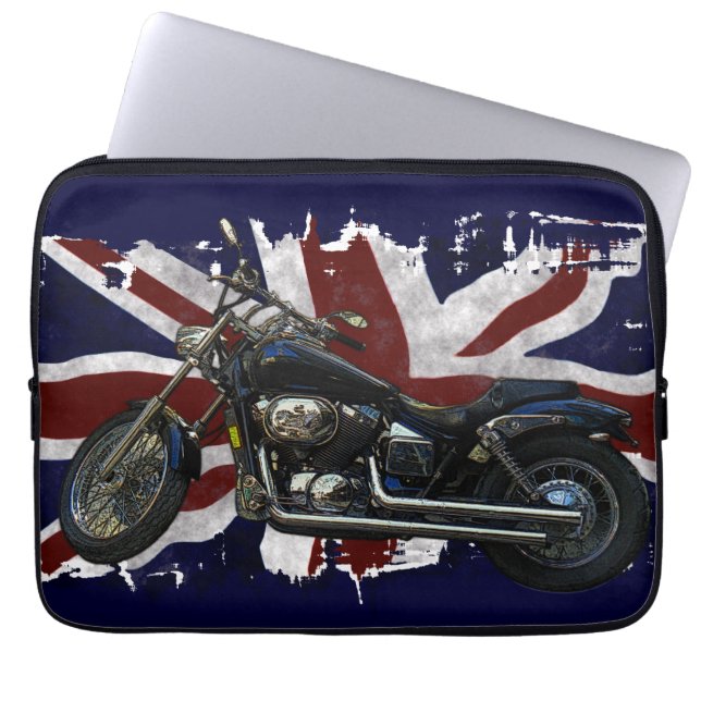 Patriotic Union Jack UK Union Flag & Motorcycle Laptop Sleeve (Front)
