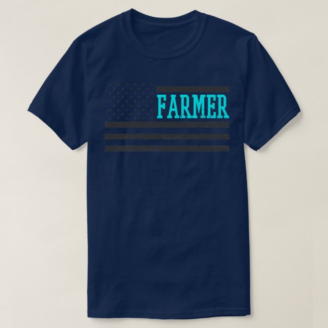 Patriotic US American Flag Design Farmer Flag  T-Shirt (Design Front)